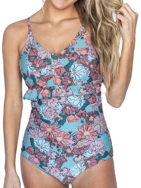 Women’s Janela Bay Princess Ruffle One Piece Swimsuit Maui Floral Size S